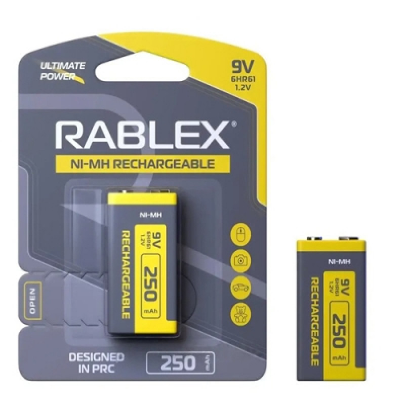 Аккумулятор RABLEX 9v (Krona), 250mAh Ni-MH, 1шт