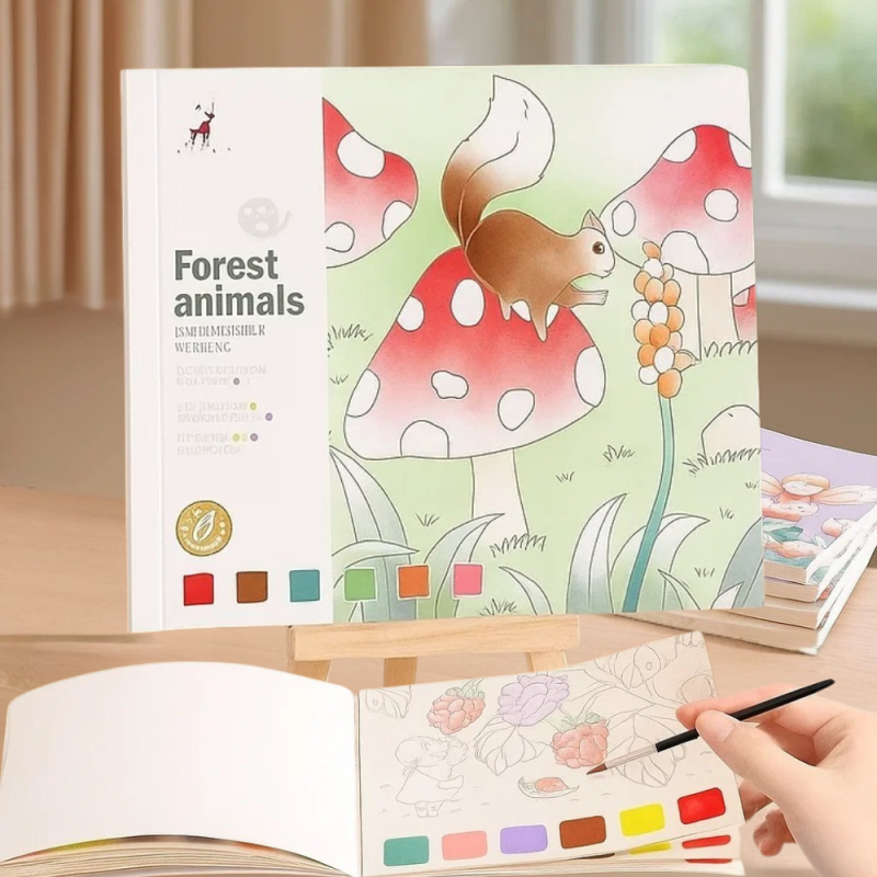 Альбом для розфарбовування з акварельними фарбами розмальовка “Forest animals“ для творчості та живопису