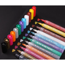 Маркери акрилові STA для малювання, преміум якість, набір 12 кольорів, універсальні для скла, дерева, ткани та кераміки