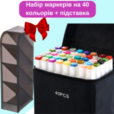 Набір спиртових маркерів двосторонніх Touch Smooth для малювання 40 штук+Підставка канцелярська чорна