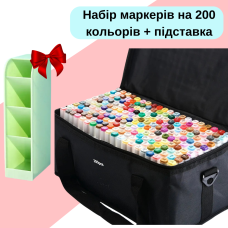 Маркери набір Touch Smooth 200 шт двосторонні спиртові для малювання, скетчів+Підставка зелена під маркери