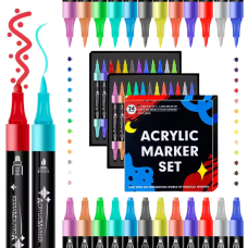 Акрилові маркери, 24 кольори, двосторонні, для малювання на склі, дереві, тканині, якісні маркери