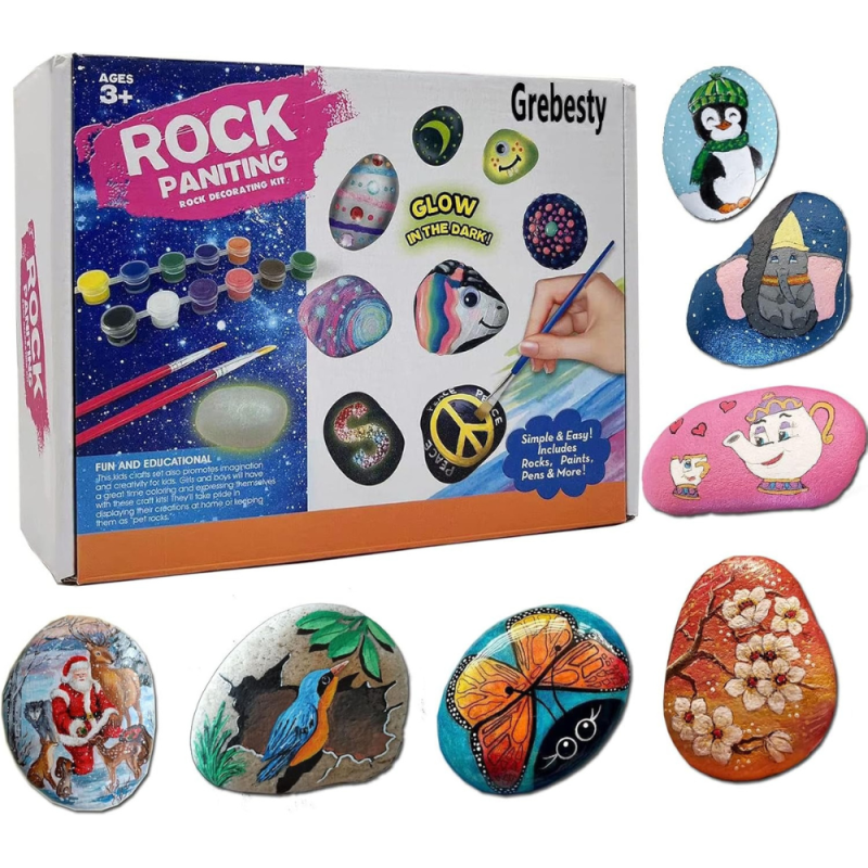 Творчий набір для малювання на камені: фарби, що світяться, пензлі, наклейки, комплект для хобі та дітей