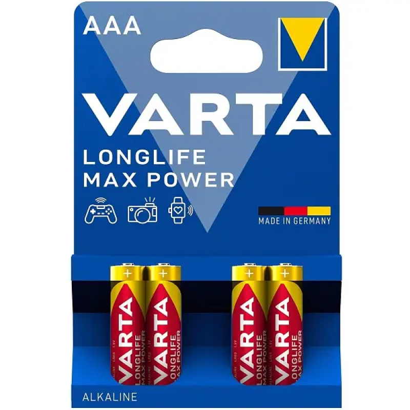 Батарейка Varta Longlife Max Power Alkaline LR03 (AАА), лужна, 4 шт., 25 грн/шт.