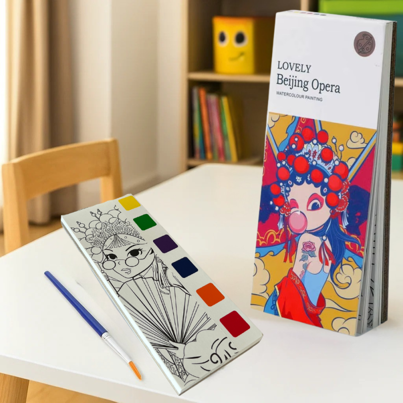 Альбом для розфарбовування акварельними фарбами “Beijing opera“ розмальовка з пензликом для творчості