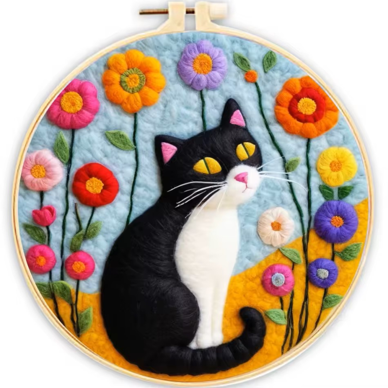 Набір для сухого валяння “Картина з вовни” Кіт в квітах