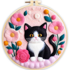 Набір для сухого валяння “Картина з вовни” Кошеня в квітах