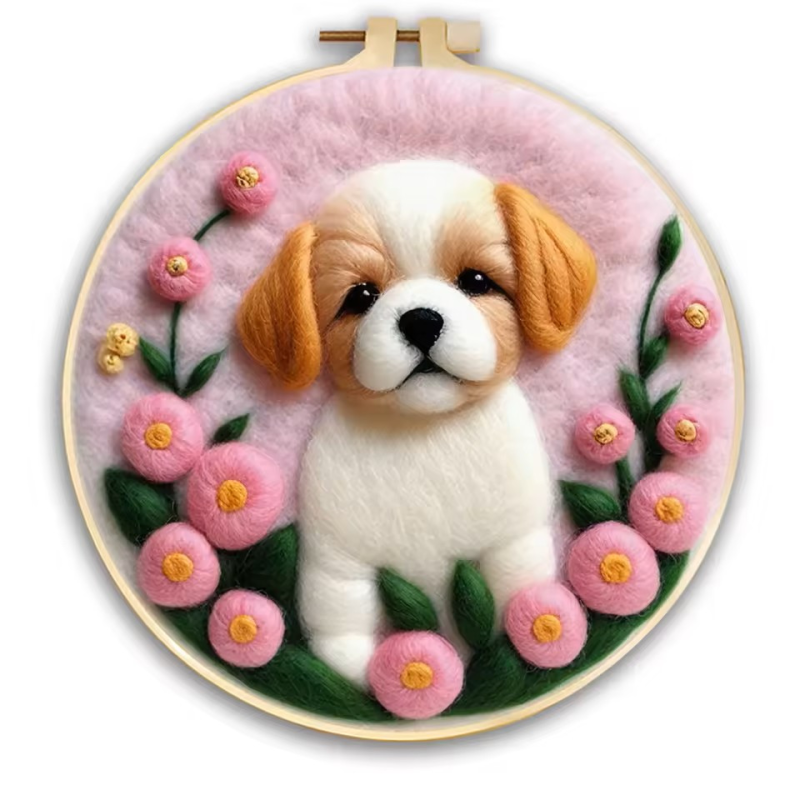 Набір для сухого валяння “Картина з вовни” Цуценя в квітах