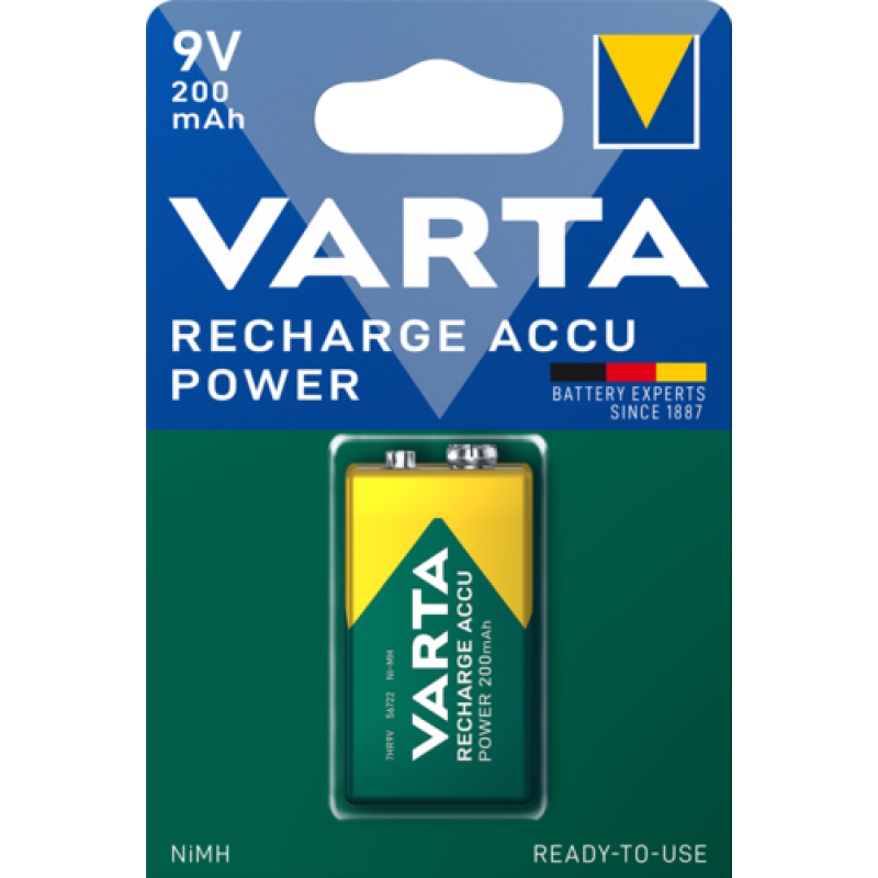 Аккумулятор Varta 9V (Крона), 200mAh Ni-MH, 1шт