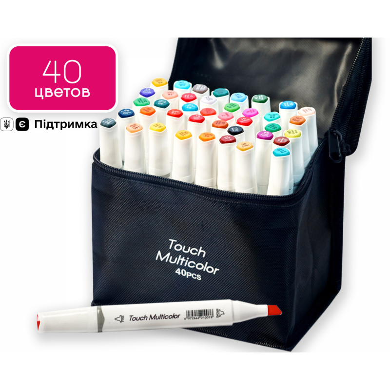 Набір двосторонніх маркерів Touch Multicolor 40 штук для малювання і скетчинга на спиртовій основі 40 штук Набір двосторонніх маркерів Touch Multicolor 40 штук для малювання і скетчинга на спиртовій основі 40 штук