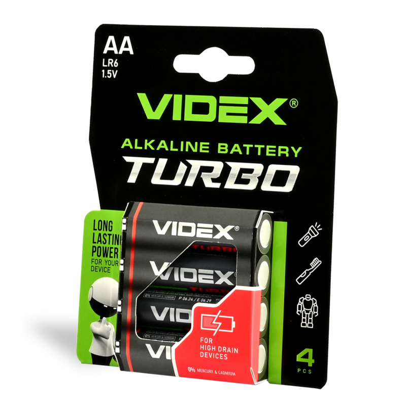 Батарейка Videx Turbo Alkaline LR6 (АА), лужна, 1 шт. Батарейка Videx Turbo Alkaline LR6 (АА), лужна, 1 шт.