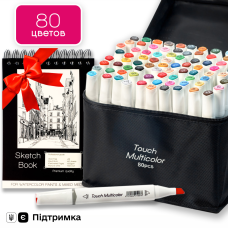 Скетч маркери 80 штук двосторонні спиртові Touch Multicolor + Альбом для скетчинга А5 на 50 аркушів