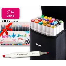 Набір для скетчів, скетч маркери Touch Smooth на спиртовій основі 24 шт + 20шт акварельних маркерів з пензлем