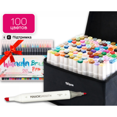 Набір професійних маркерів Touch Smooth на спиртовій основі 100 штук + 20 шт акварельних маркерів