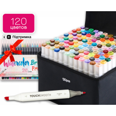 Набір маркерів Touch Smooth на спиртовій основі 120 штук + Набір акварельних маркерів Water Color Brush 20 шт