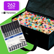 Маркери двосторонні Touch 262 кольори і набір лайнерів 9 шт для ескізів і скетчів, набір фломастерів