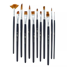 Набір нейлонових пензлів для малювання 12 шт з дерев“яною ручкою, кисті із синтетичного ворсу